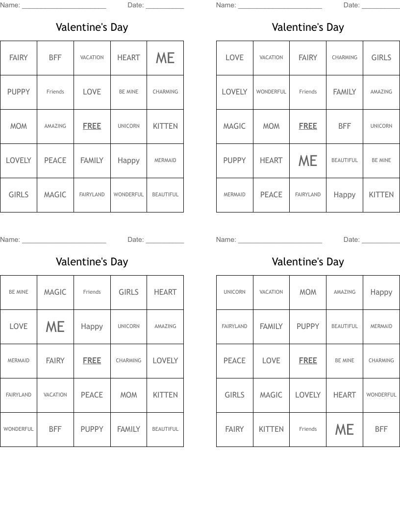 Valentine's Day Bingo Cards