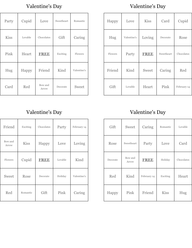 Valentine's Day Bingo Cards