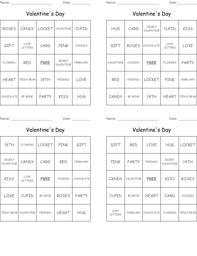 Valentine's Day Bingo Cards