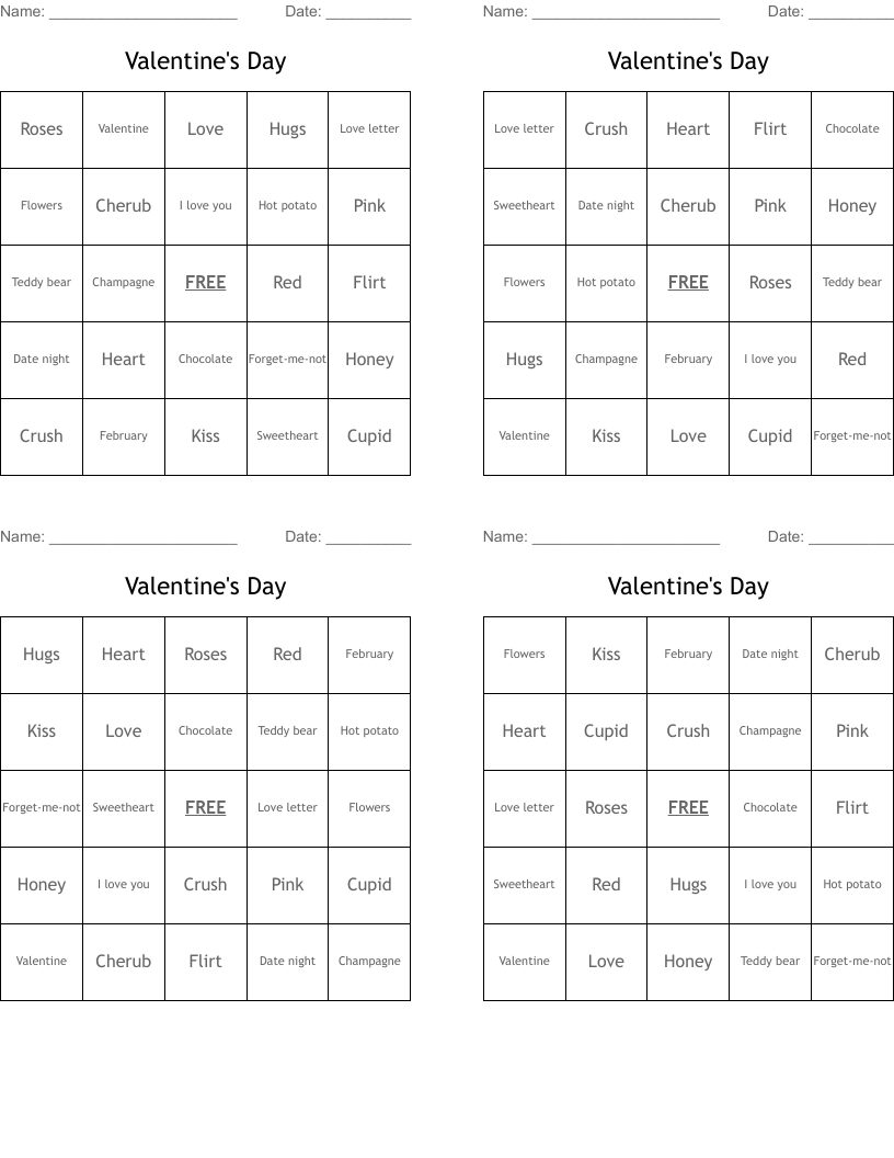 Valentine's Day Bingo Cards
