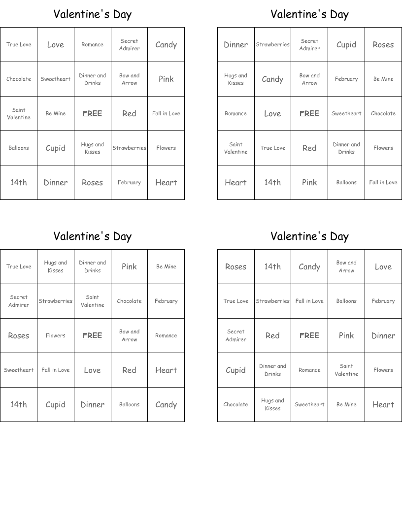 Valentine's Day Bingo Cards