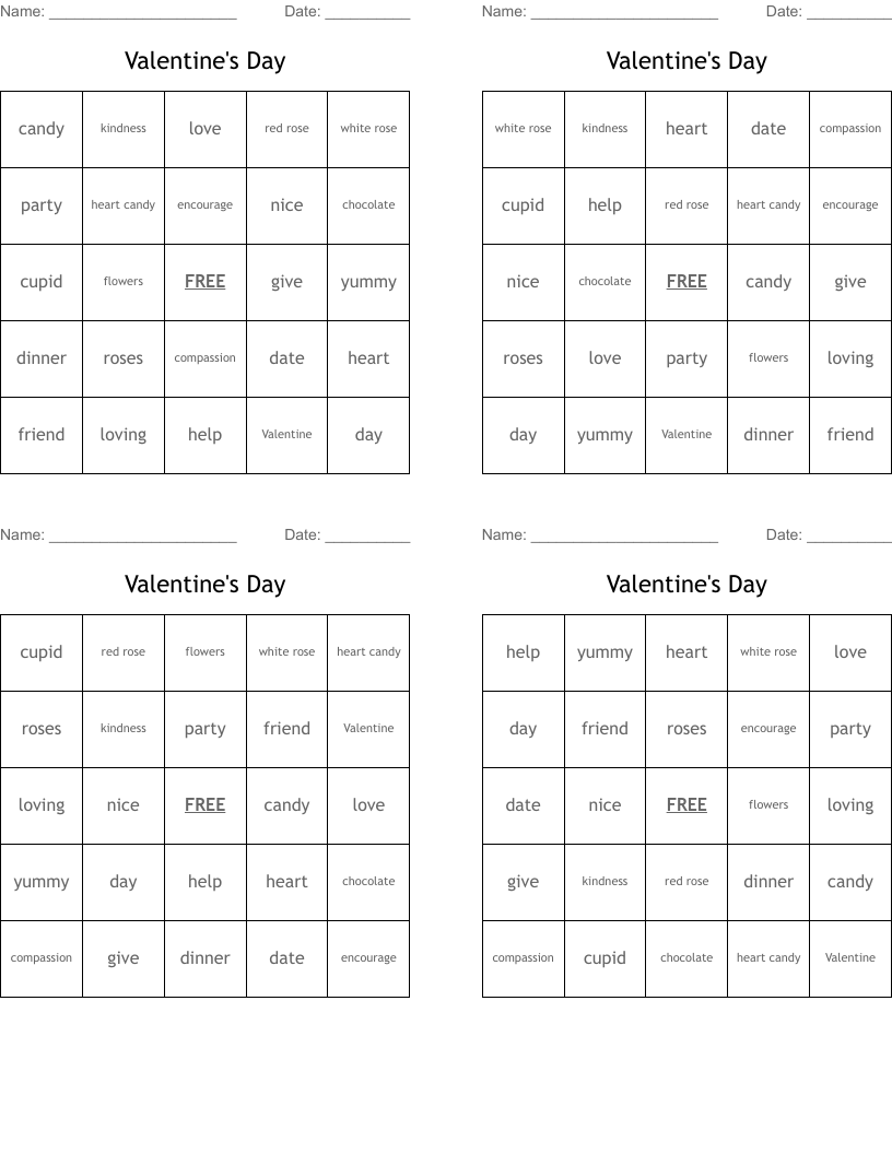 Valentine's Day Bingo Cards