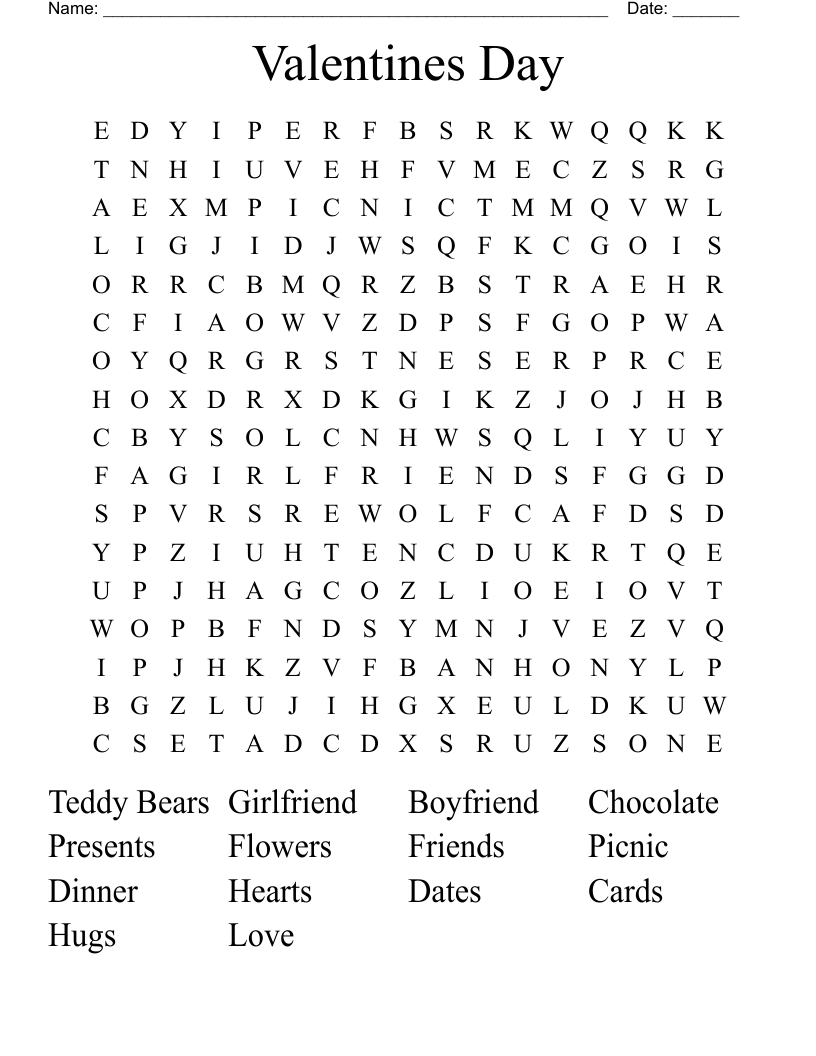 Valentines Day Word Search