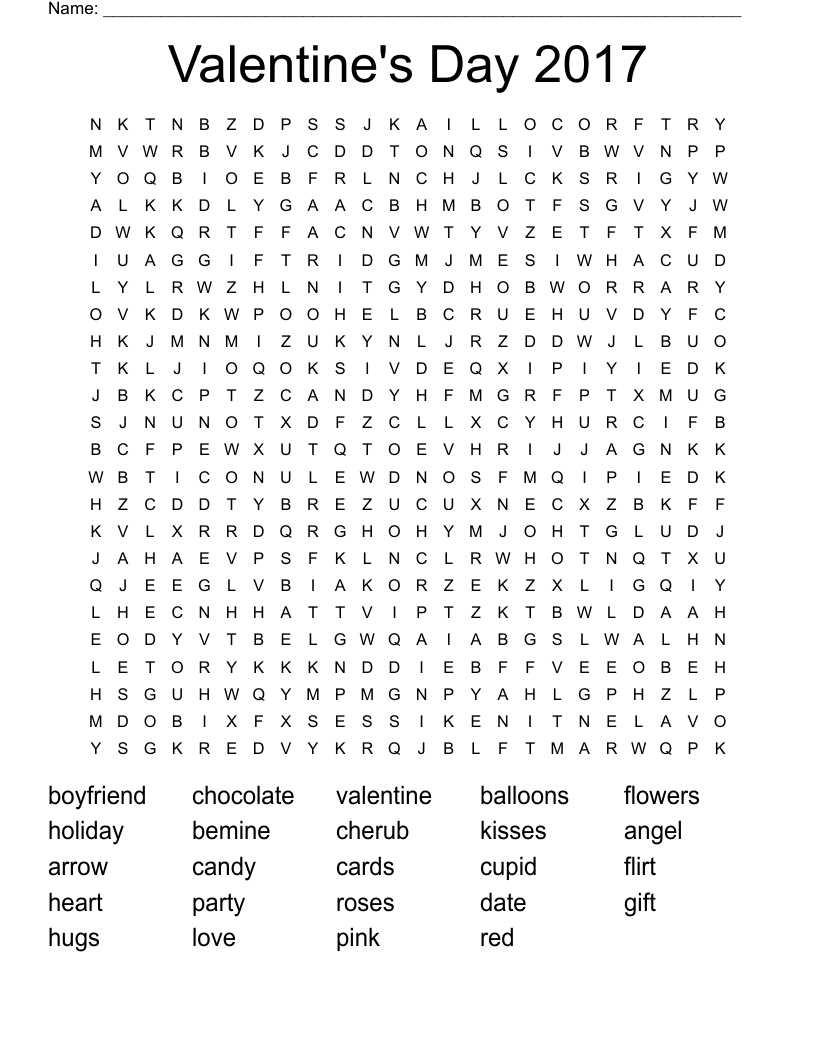 Valentine's Day 2017 Word Search