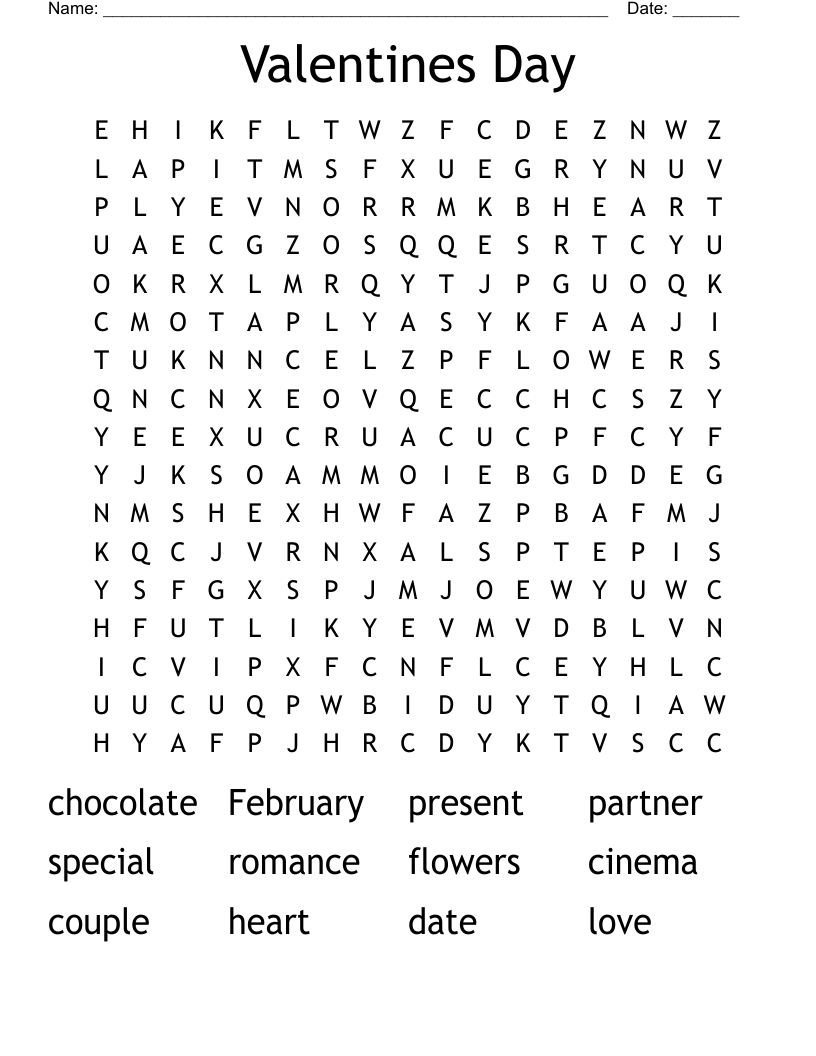Valentines Day Word Search