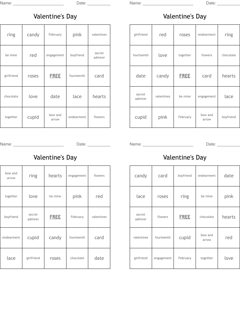 Valentine's Day Bingo Cards