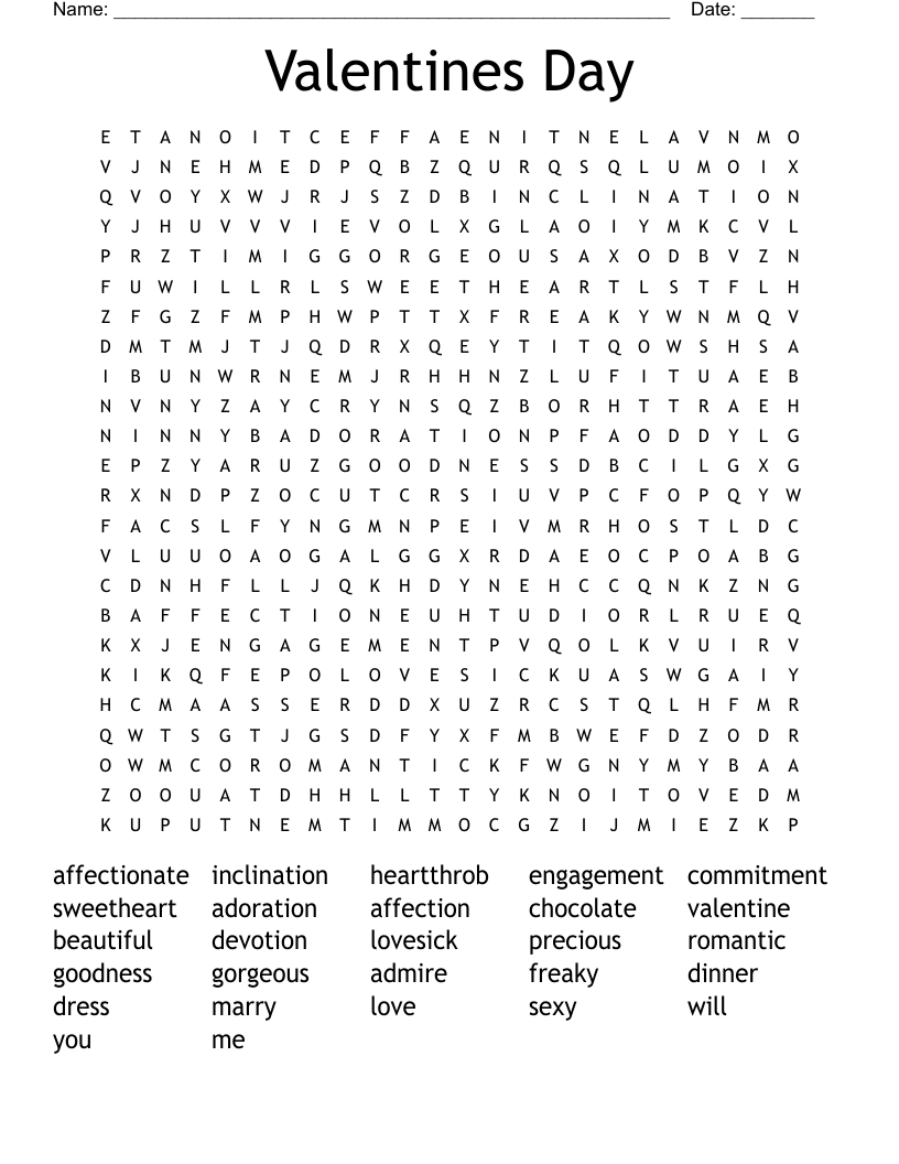 Valentines Day Word Search