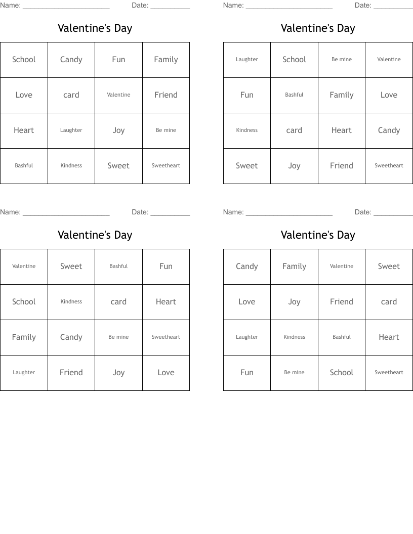 Valentine's Day Bingo Cards