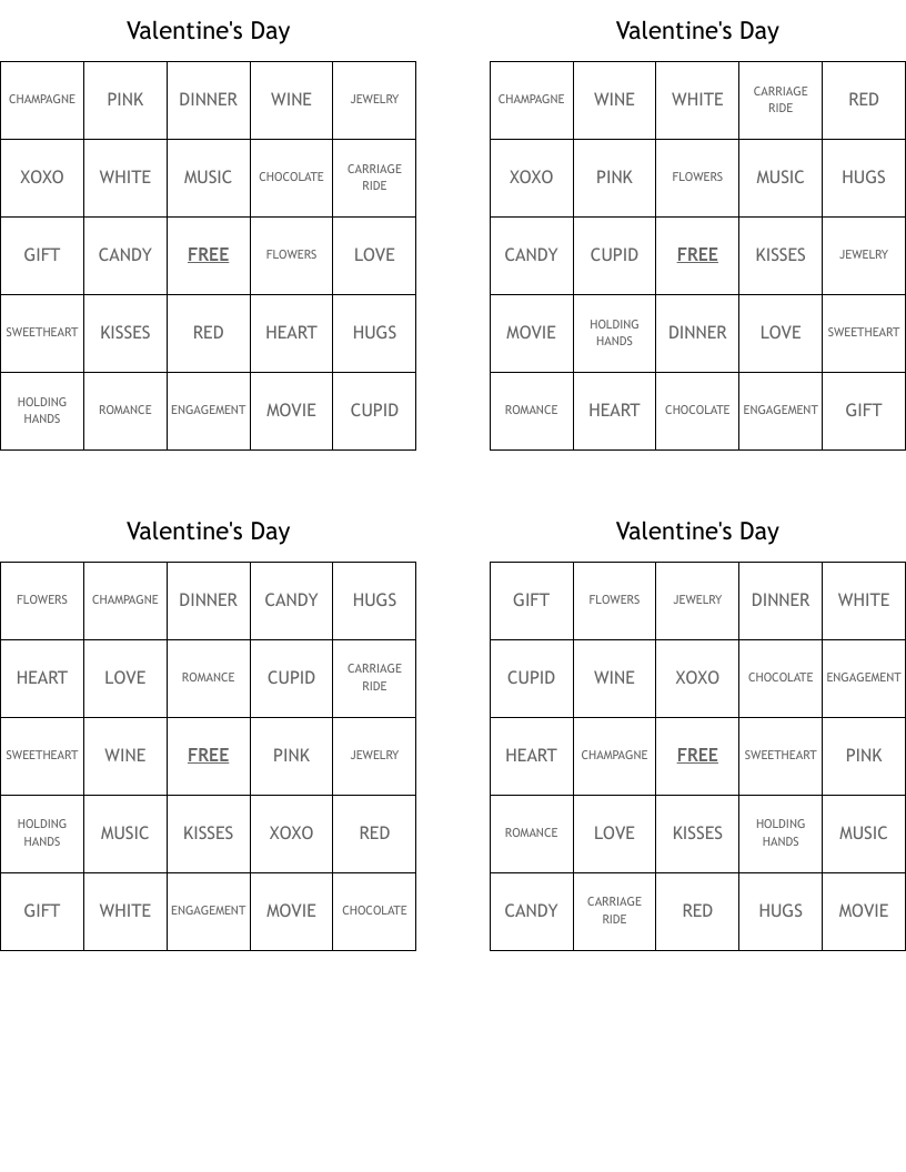 Valentine's Day Bingo Cards