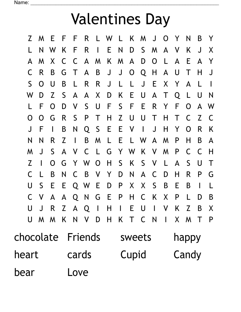 Valentines Day Word Search