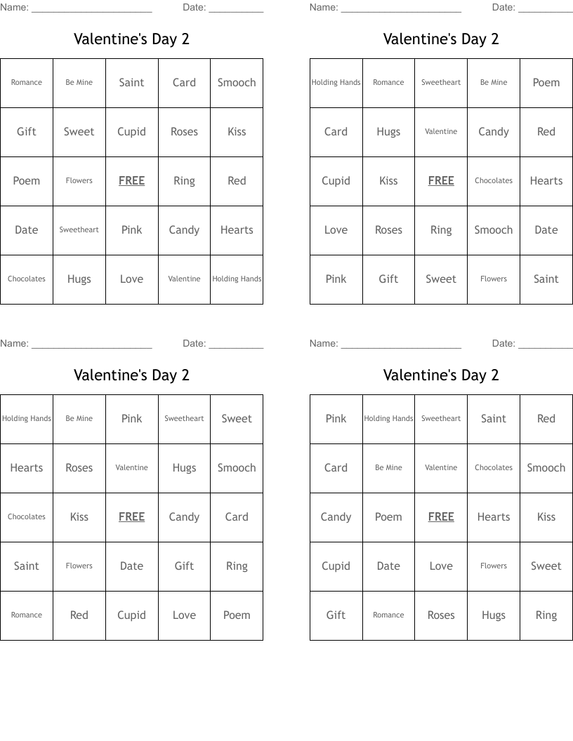 Valentine's Day 2 Bingo Cards