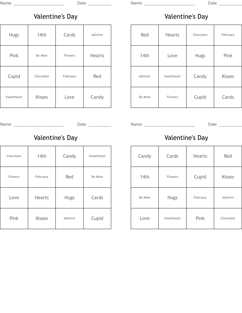 Valentine's Day Bingo Cards