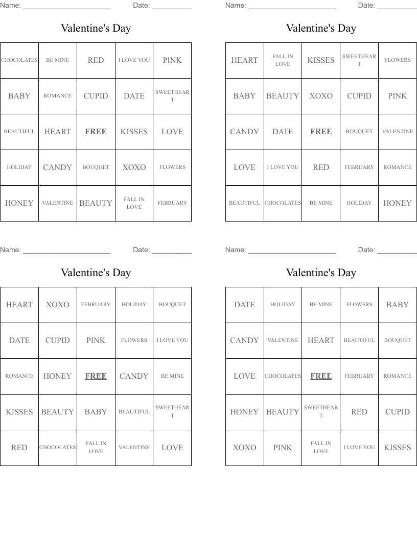 Valentine's Day Bingo Cards