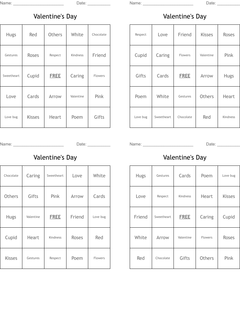 Valentine's Day Bingo Cards