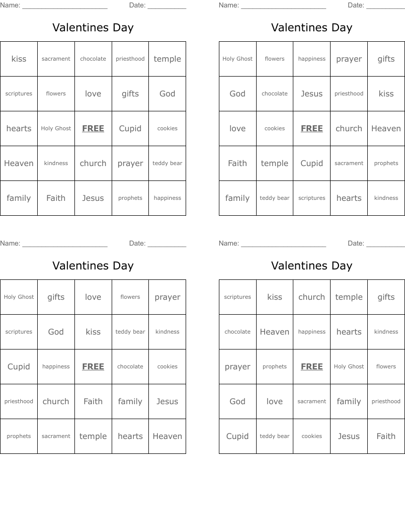 Valentines Day Bingo Cards