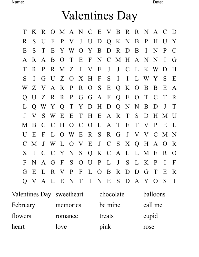 Valentines Day Word Search