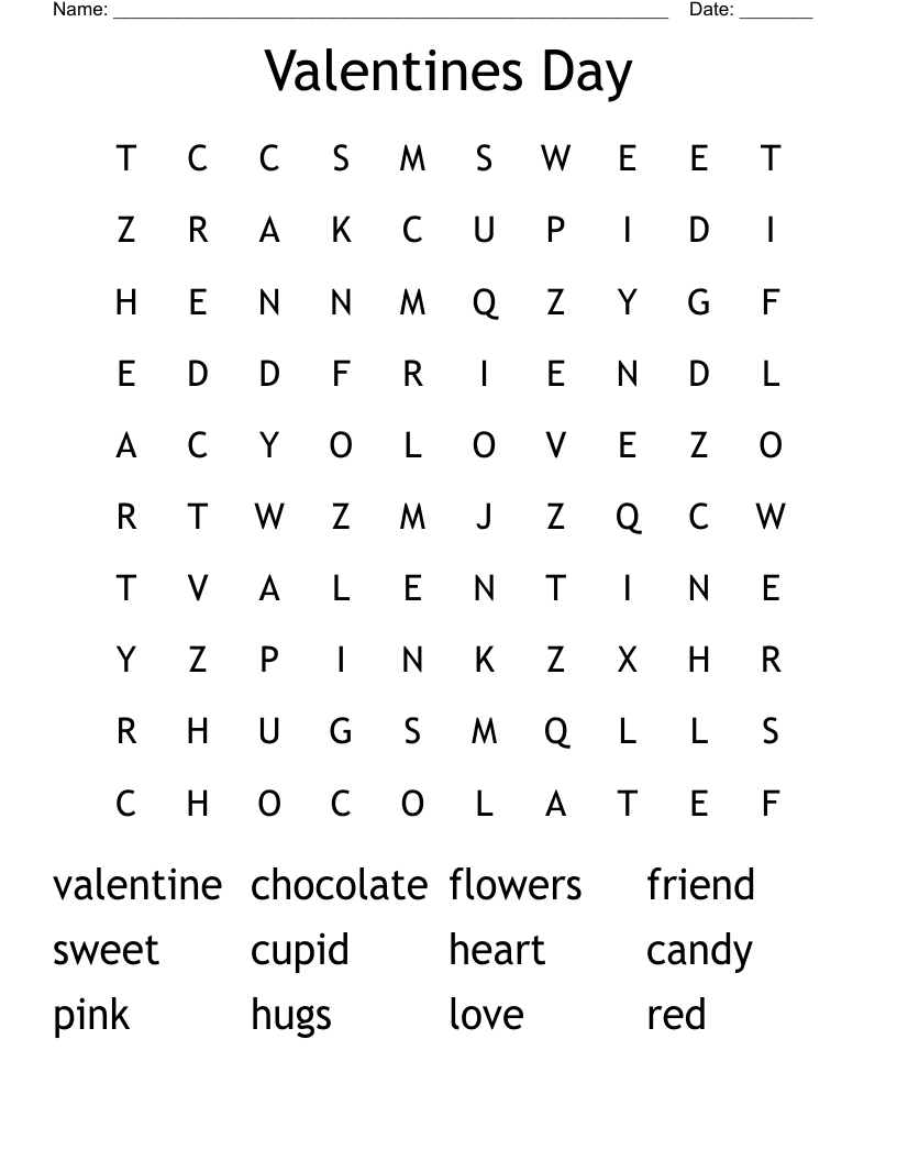 Valentines Day Word Search