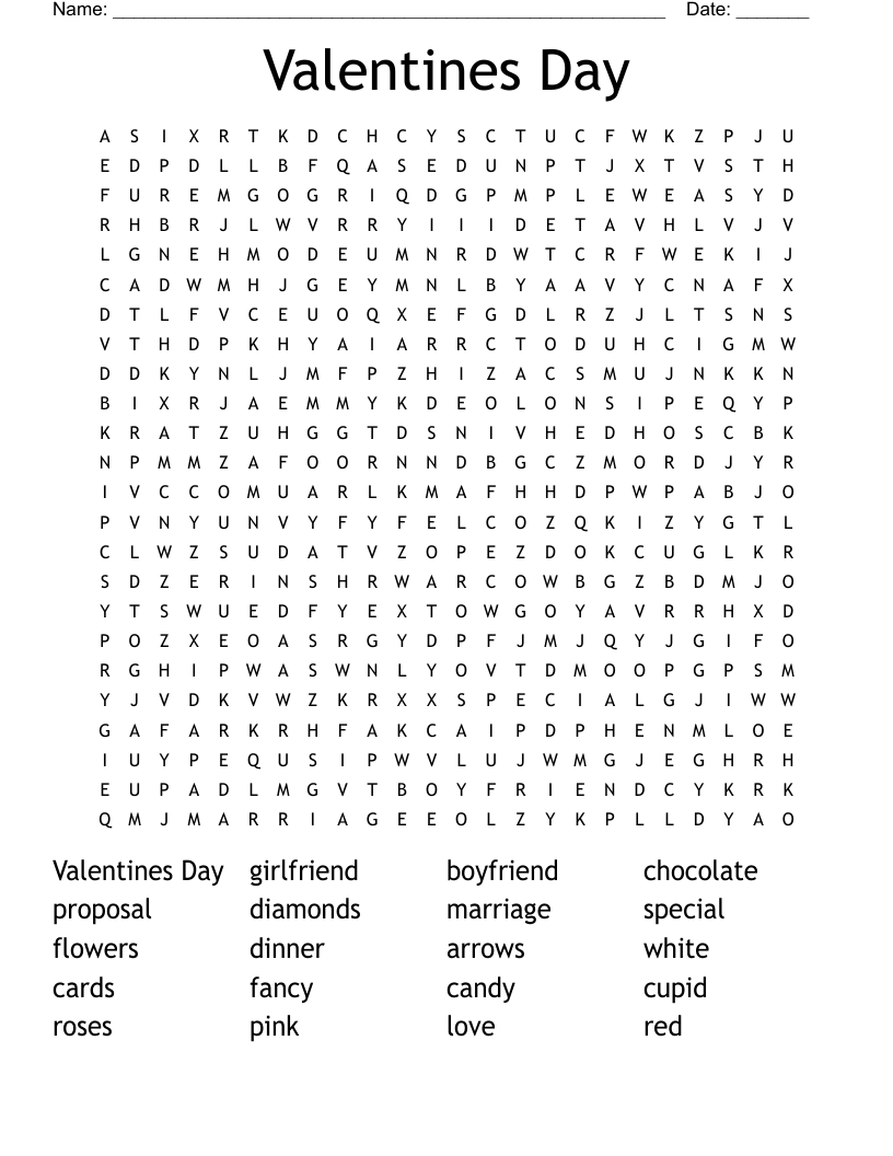 Valentines Day Word Search