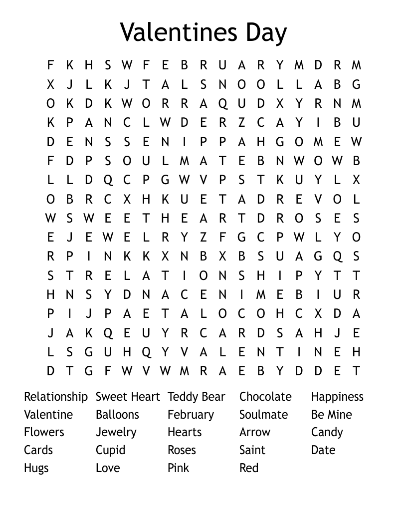 Valentines Day Word Search