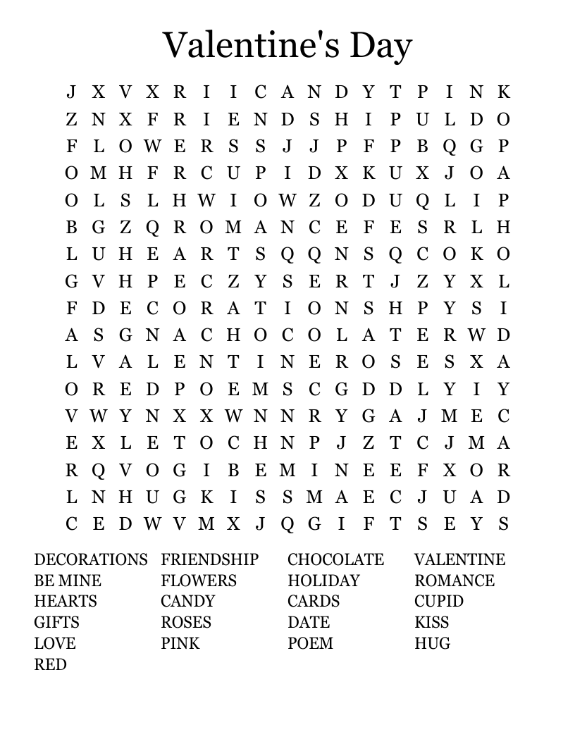 Valentine's Day Word Search