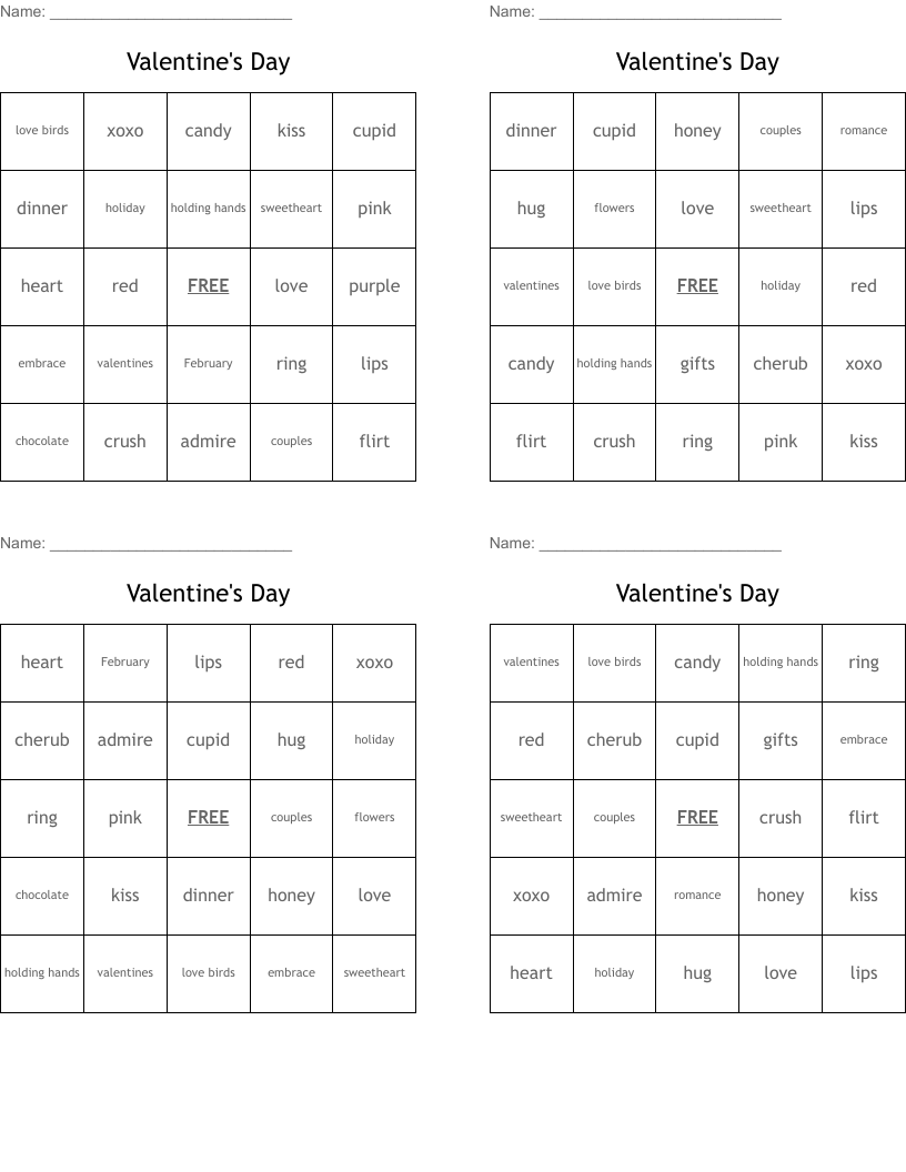 Valentine's Day Bingo Cards