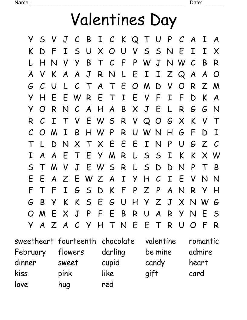 Valentines Day Word Search