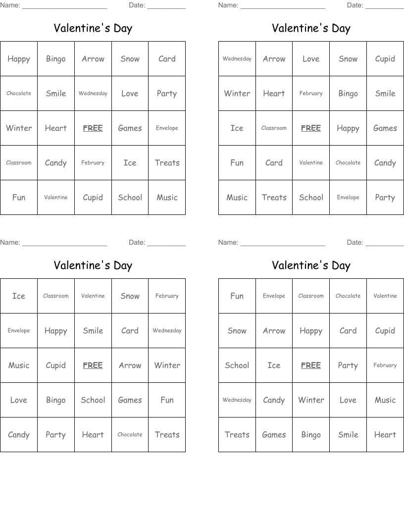 Valentine's Day Bingo Cards