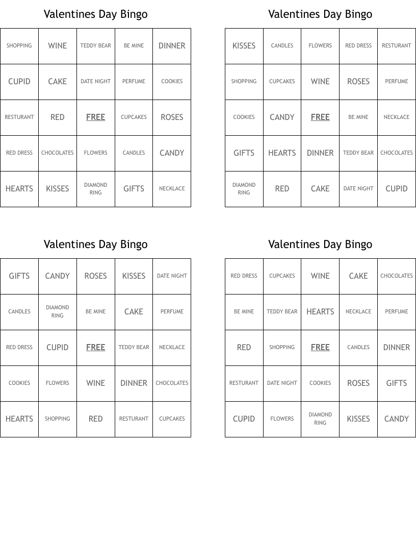 Valentines Day Bingo