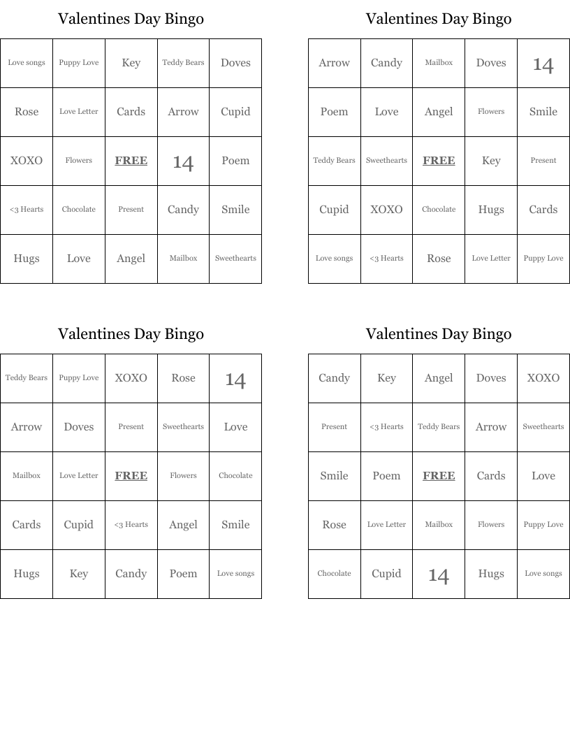 Valentines Day Bingo