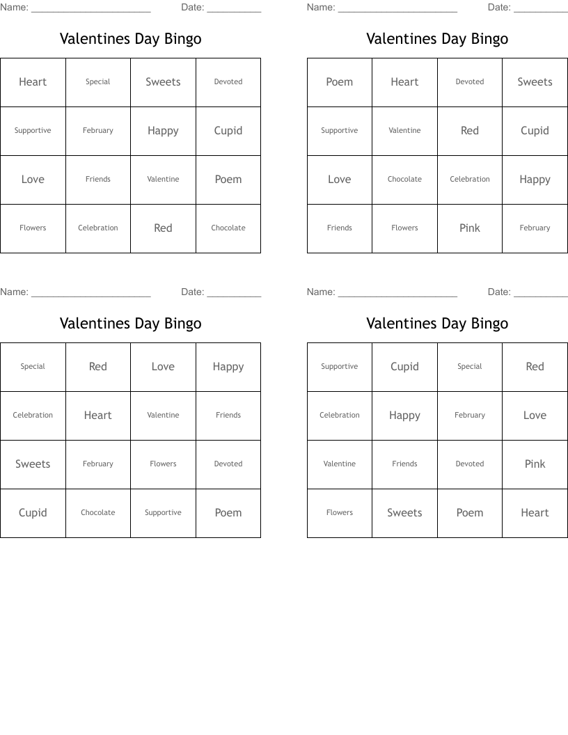 Valentines Day Bingo