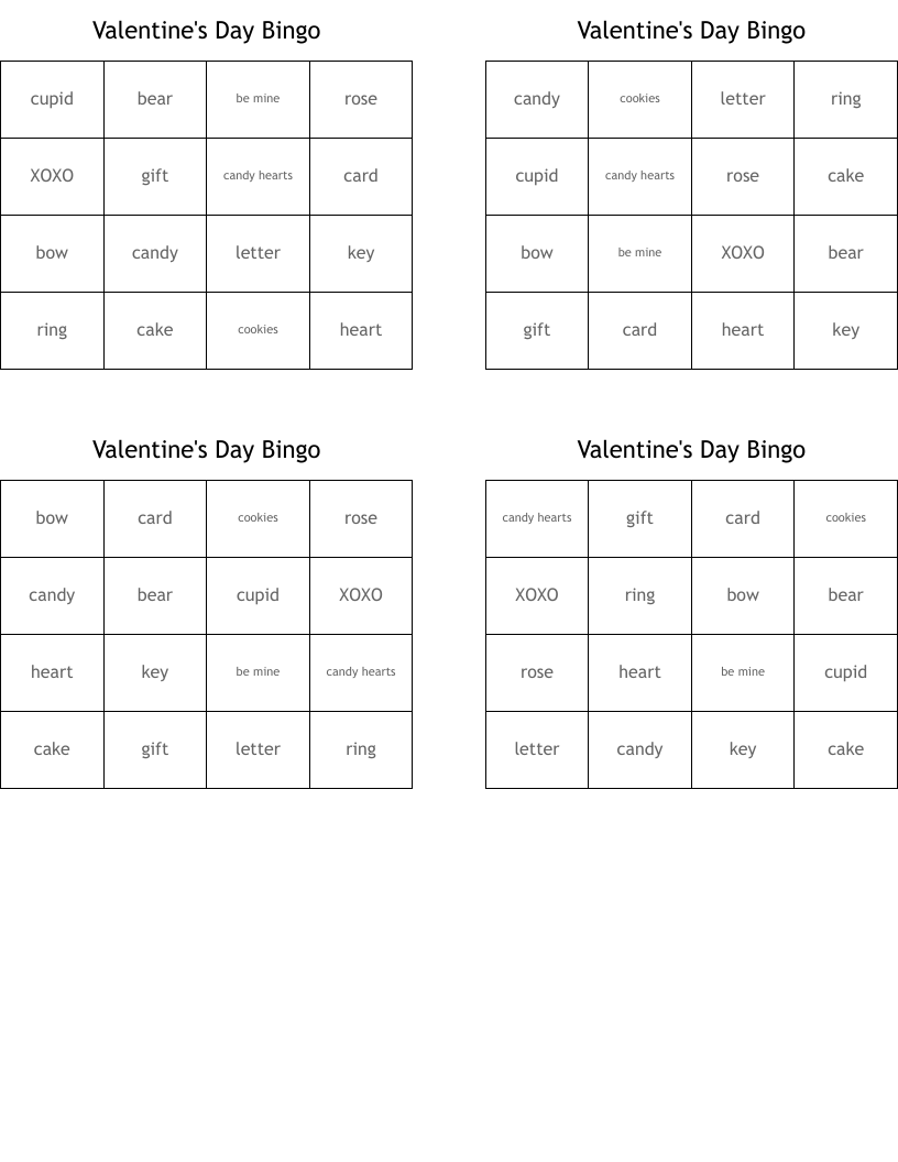 Valentine's Day Bingo