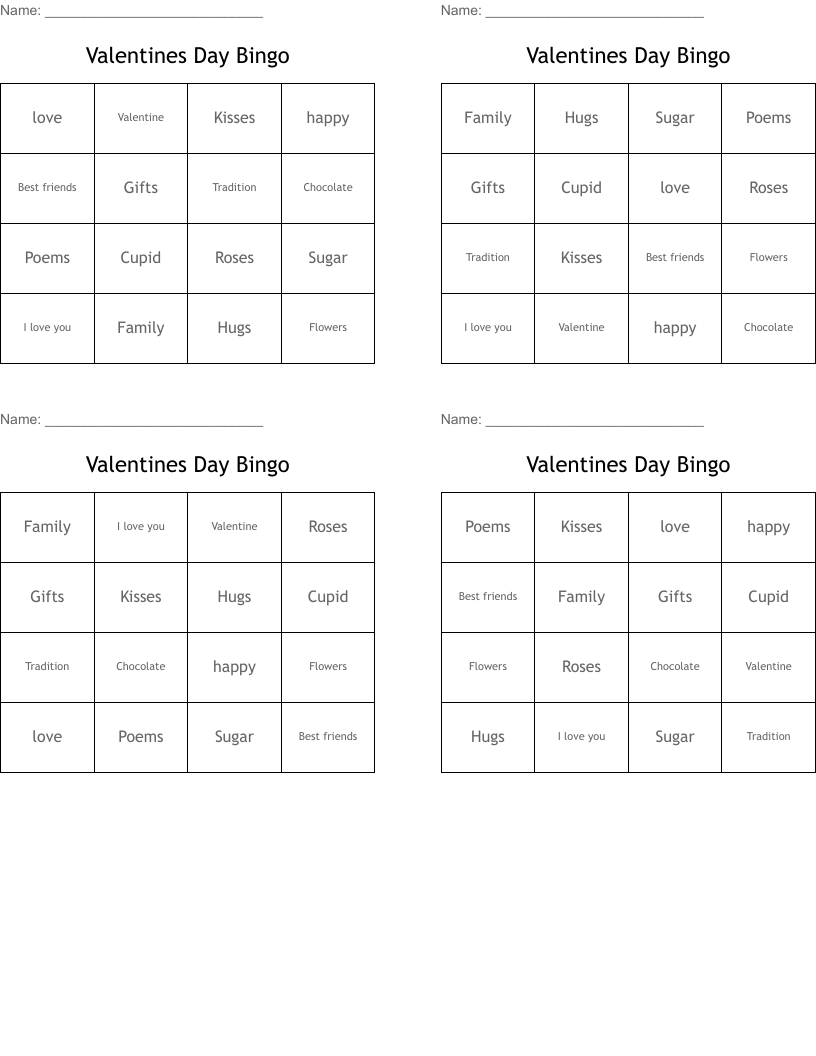 Valentines Day Bingo