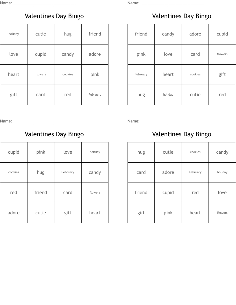 Valentines Day Bingo