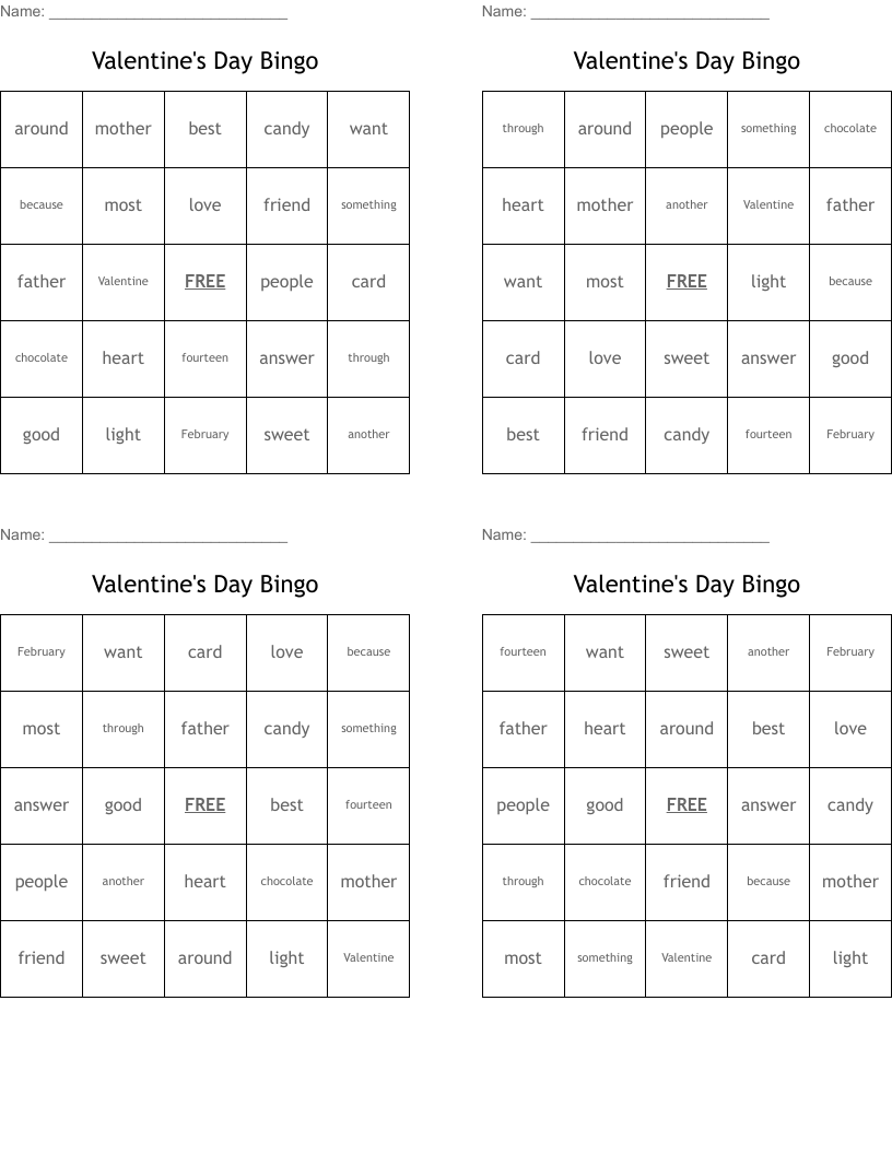 Valentine's Day Bingo