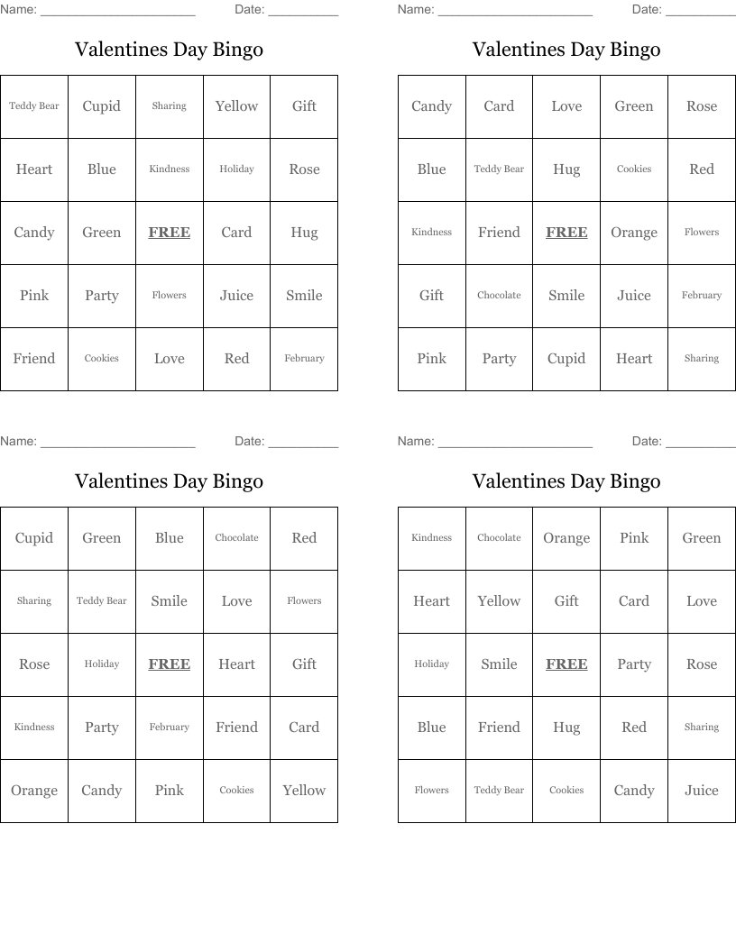 Valentines Day Bingo
