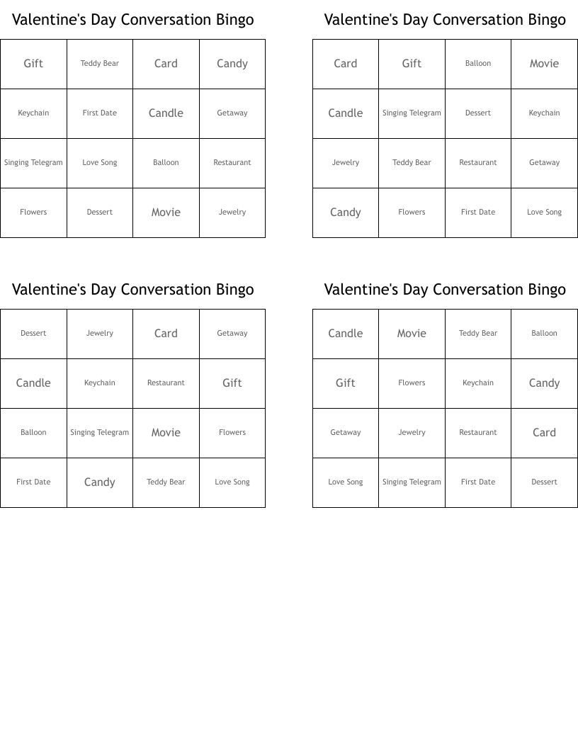 Valentine's Day Conversation Bingo