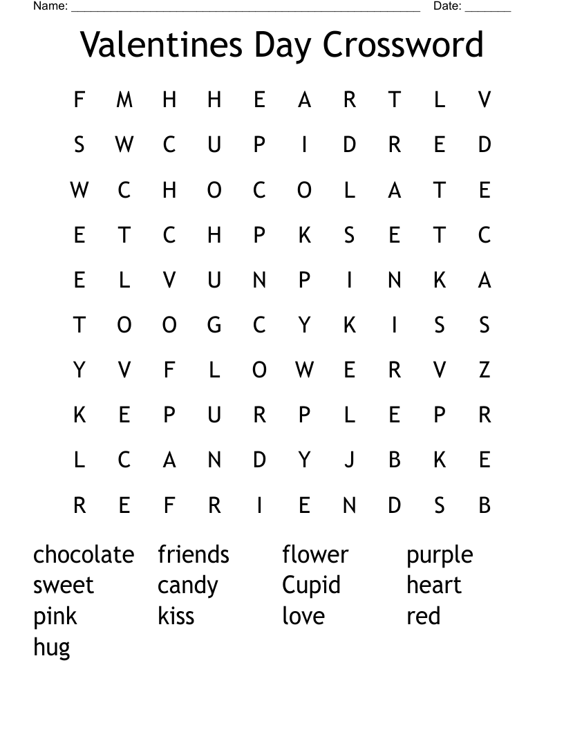 Valentines Day Crossword Word Search
