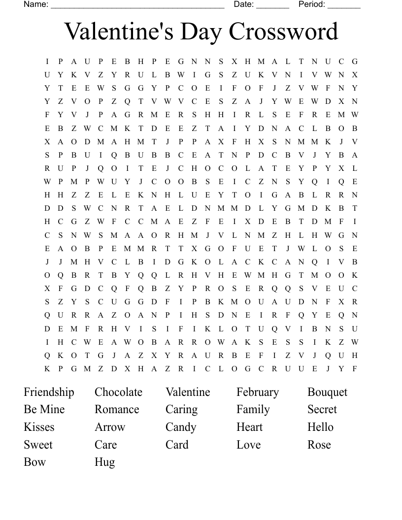 Valentine's Day Crossword Word Search