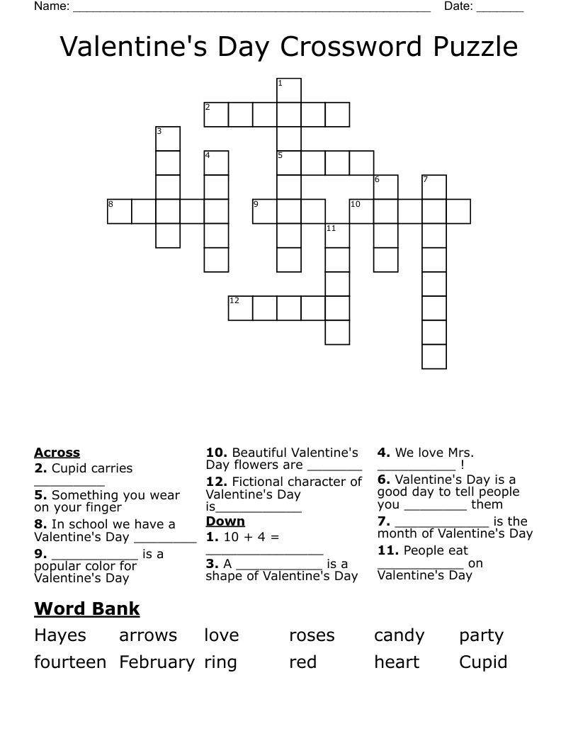 Valentine's Day Crossword Puzzle
