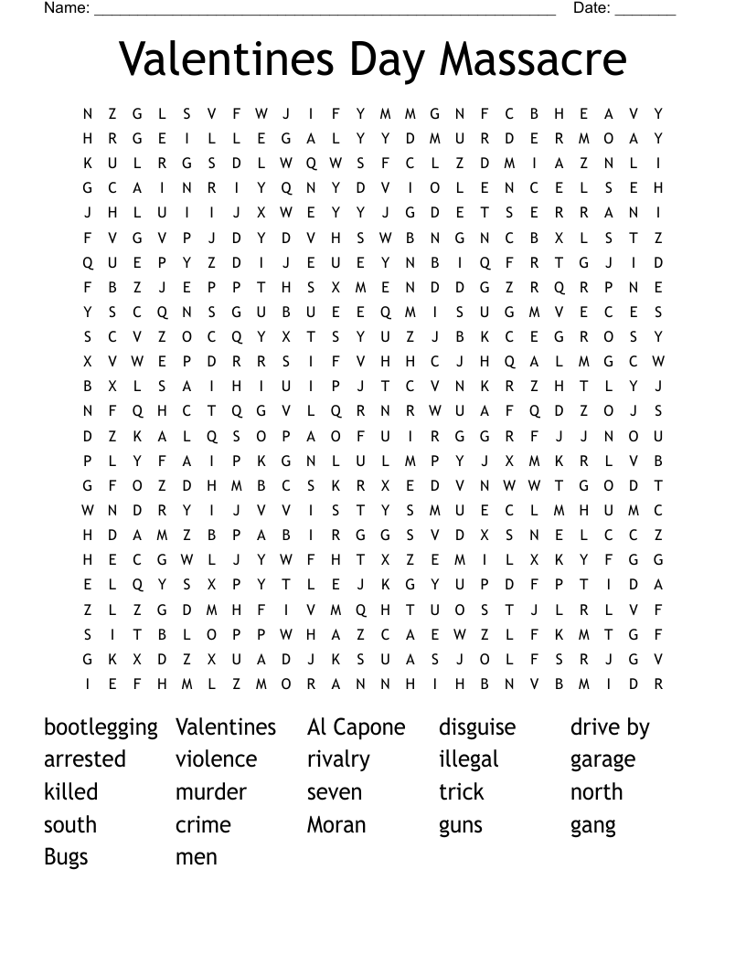 Valentines Day Massacre Word Search