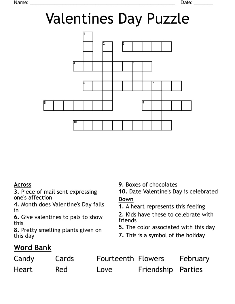 Valentines Day Puzzle Crossword
