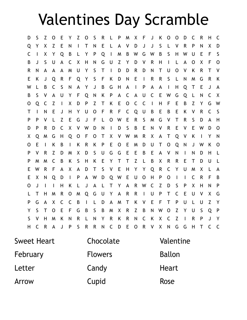 Valentines Day Scramble Word Search