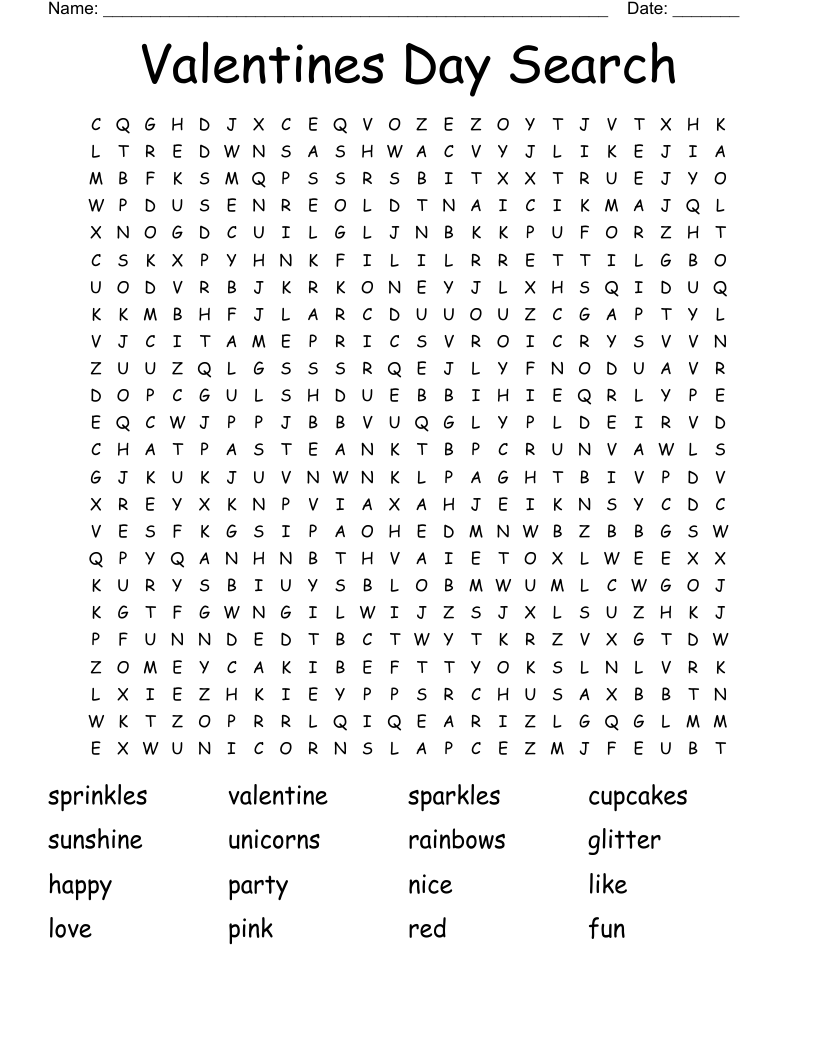 Valentines Day Search Word Search