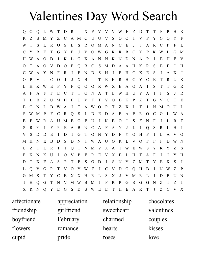 Valentines Day Word Search
