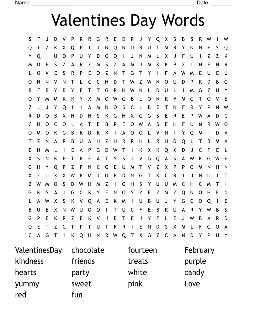 Valentines Day Words Word Search