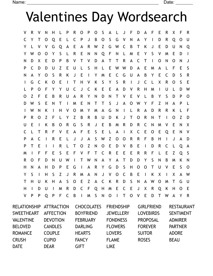Valentines Day Wordsearch