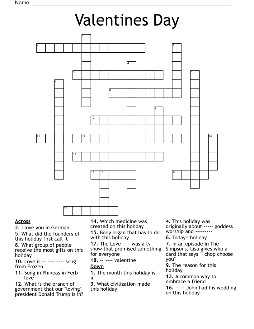 Valentines Day  Crossword