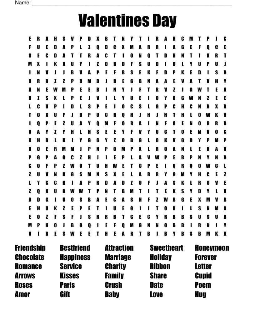 Valentines Day  Word Search