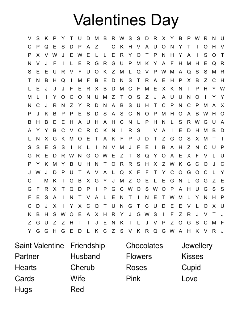Valentines Day  Word Search