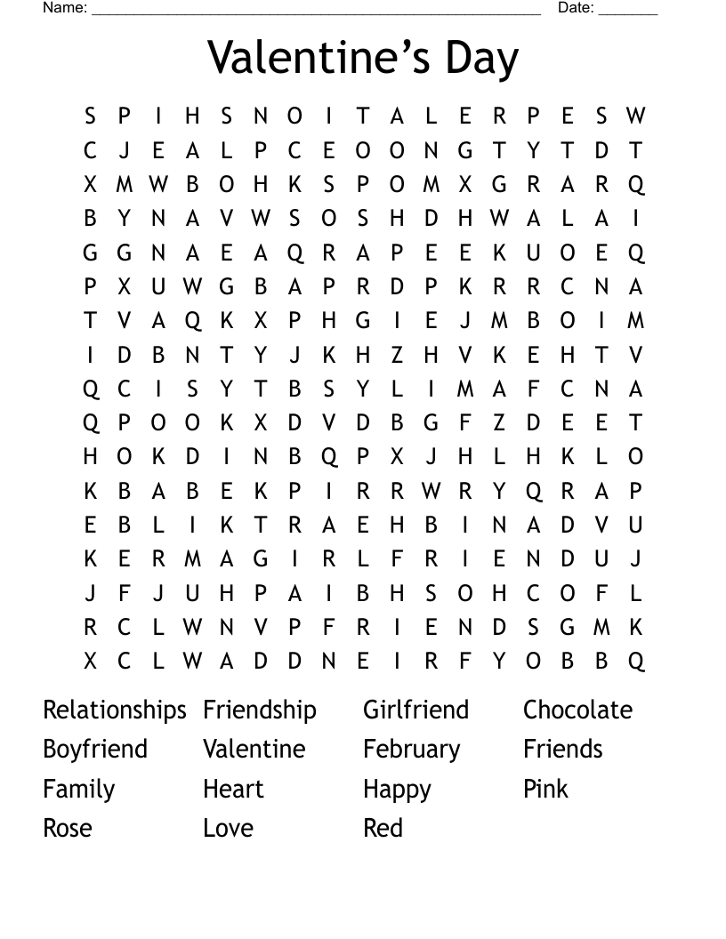 Valentine’s Day  Word Search